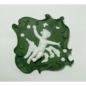 Vintage Dark Green Jasperware Baby Decor Wall Hanging